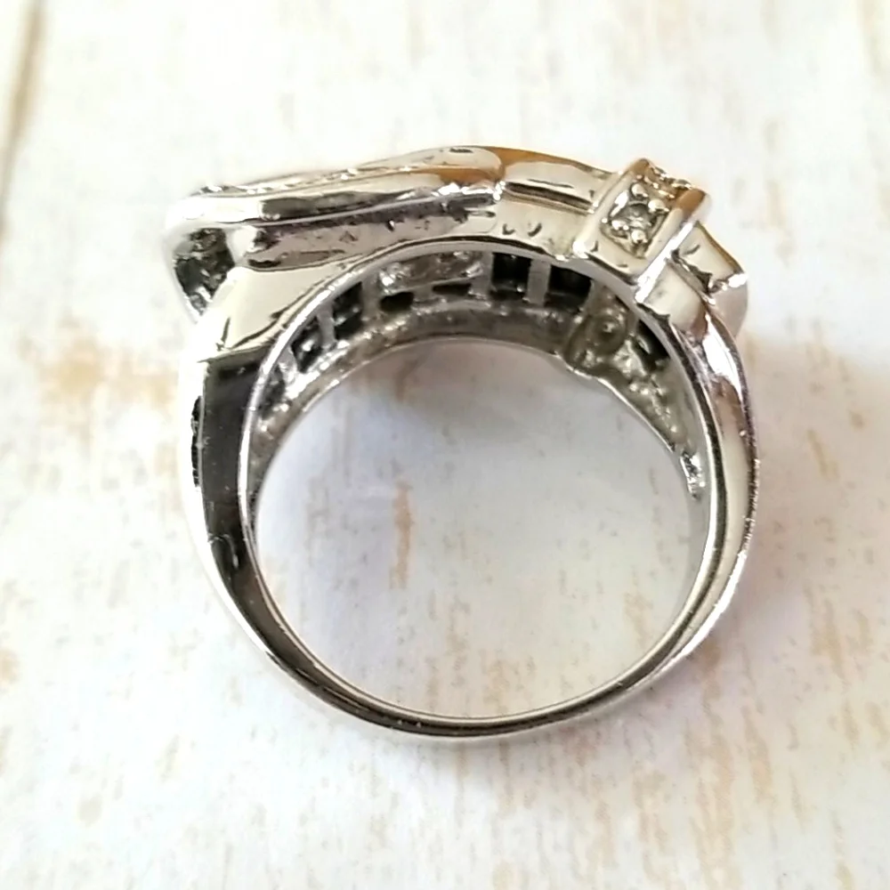 NWT Silver Tone and Black Crystal Rhinestone Belt Buckle Ring SZ 8 - Picture 10 of 16